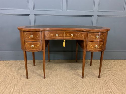 fig 1. Inlaid Mahogany Kidney Shaped Desk by Jas Shoolbred