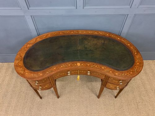 fig 2. Inlaid Mahogany Kidney Shaped Desk by Jas Shoolbred