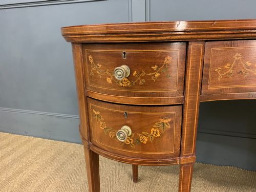 fig 3. Inlaid Mahogany Kidney Shaped Desk by Jas Shoolbred