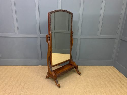 Victorian Carved Mahogany Cheval Mirror