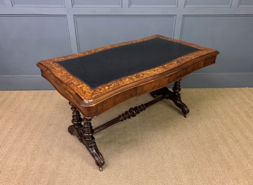 Victorian Floral Marquetry Burr Walnut Writing Table