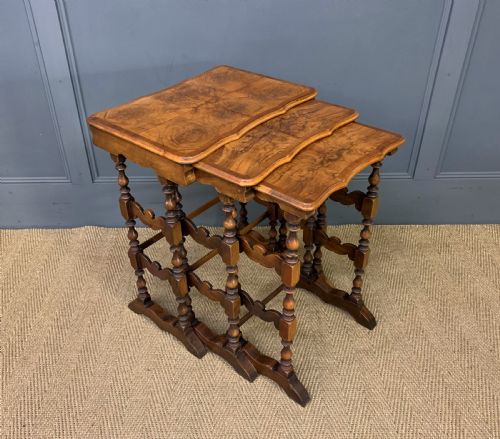 Burr Walnut Nest of 3 Tables