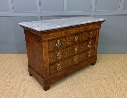 French Flame Mahogany Marble Topped Commode