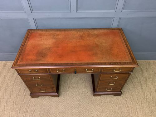 fig 3. Inlaid Mahogany Pedestal Desk by Jas Shoolbred
