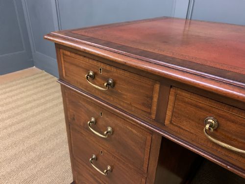 fig 4. Inlaid Mahogany Pedestal Desk by Jas Shoolbred