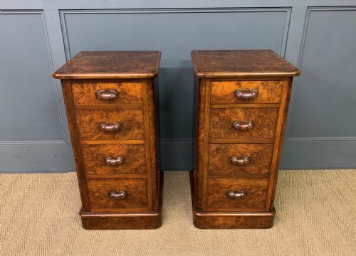 Pair of Victorian Burr Walnut Bedside Chests