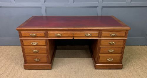 Large Victorian Walnut Pedestal Desk