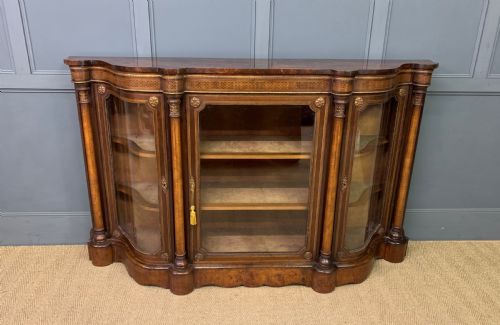 Imposing Victorian Inlaid Burr Walnut Credenza