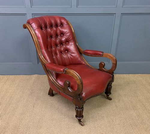 19th Century Leather Library Armchair