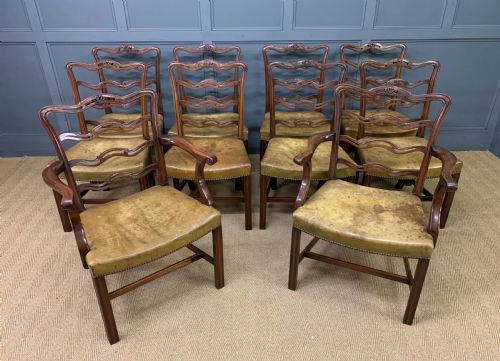Set of 10 Mahogany Ladder Back Dining Chairs