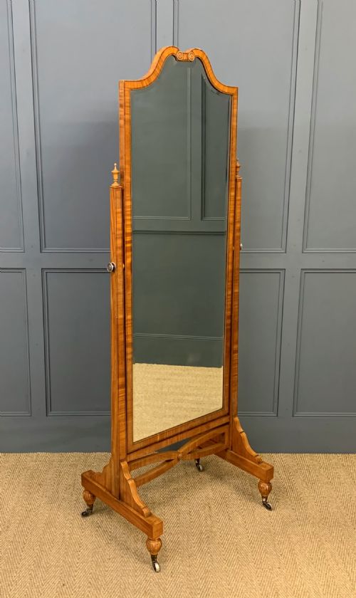 Edwardian Inlaid Satinwood Cheval Mirror