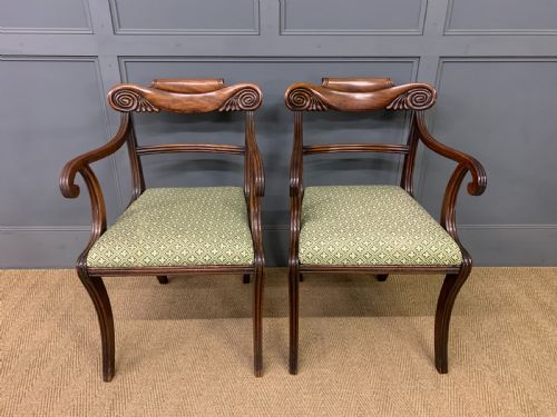 Pair of Regency Mahogany Scroll Armchairs