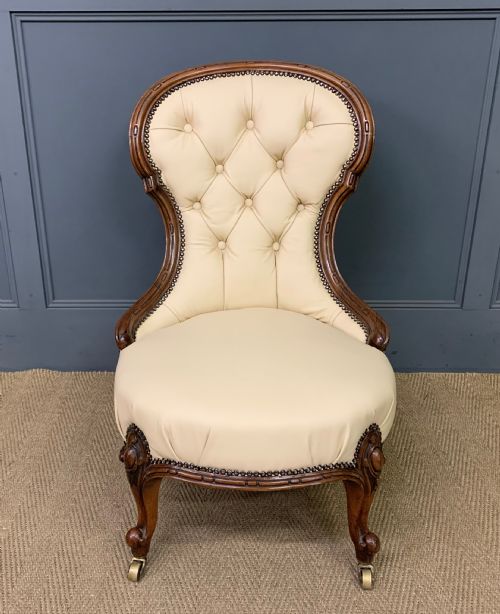 Leather Upholstered Victorian Ladies Chair