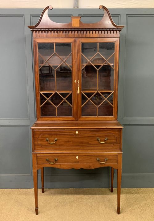 George III Inlaid Mahogany Secretaire Bookcase