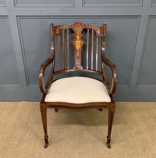 Late 19th Century Inlaid Mahogany Armchair