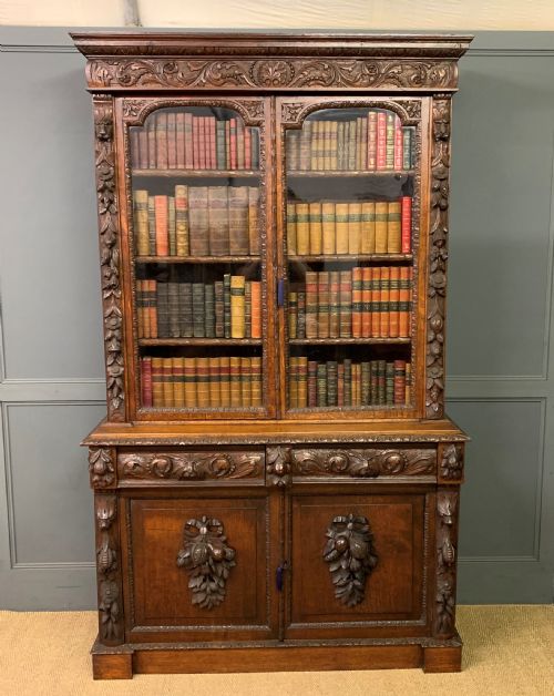Imposing Carved Oak Bookcase