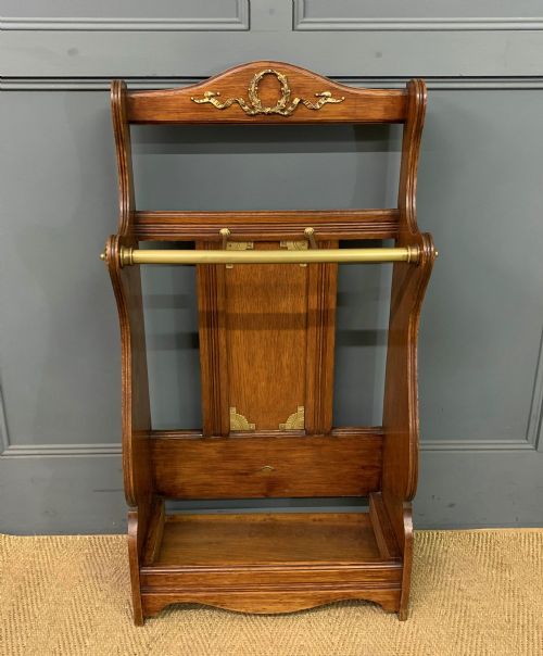 Shoolbred Oak and Brass Stick Stand