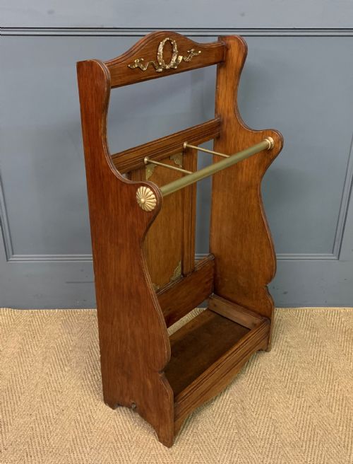 fig 4. Shoolbred Oak and Brass Stick Stand