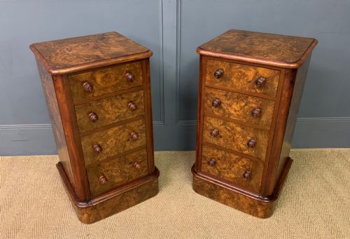 Pair of Victorian Burr Walnut Bedside Chests