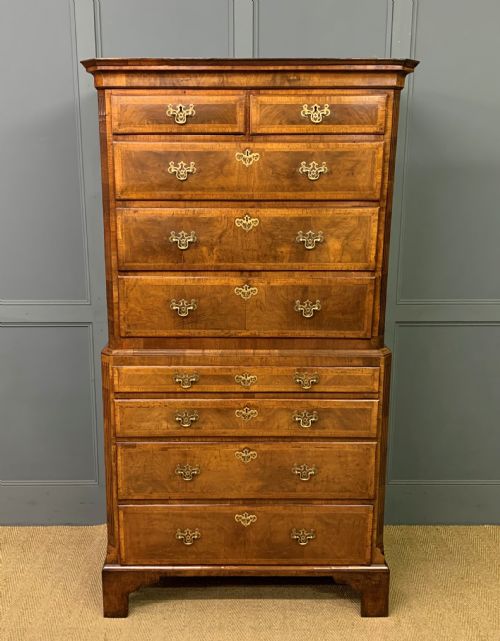 George II Burr Walnut Chest on Chest