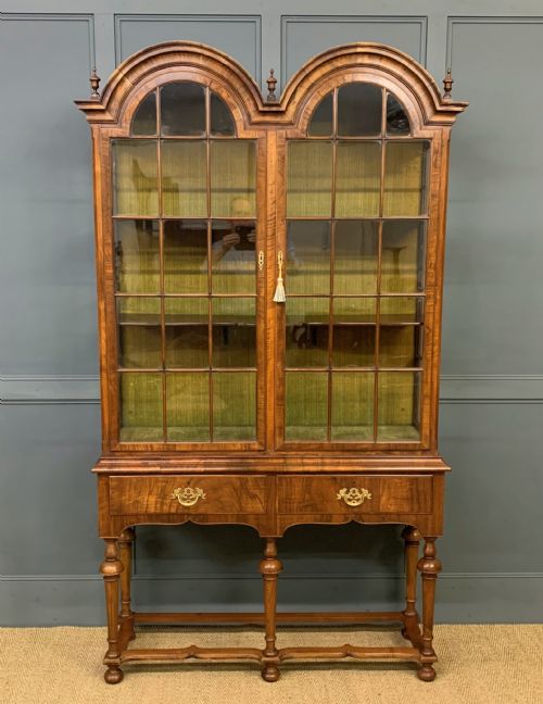 Burr Walnut Double Dome Topped Display Cabinet