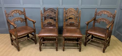 Set of 6 Oak Jacobean Style Chairs