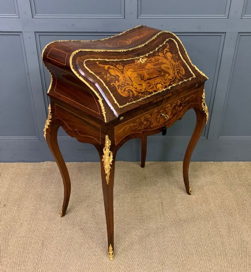 French Marquetry Rosewood Bombe Bureau