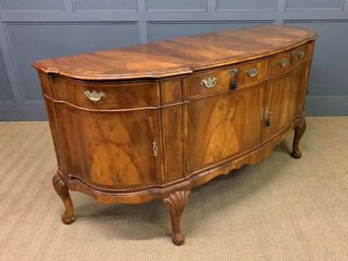 Large Queen Anne Style Burr Walnut Sideboard