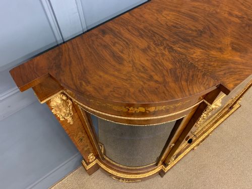 VICTORIAN BURR WALNUT MARQUETRY CREDENZA - ADDITIONAL PHOTO 3