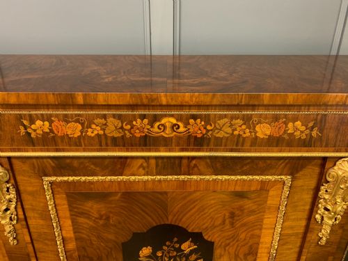 VICTORIAN BURR WALNUT MARQUETRY CREDENZA - ADDITIONAL PHOTO 6