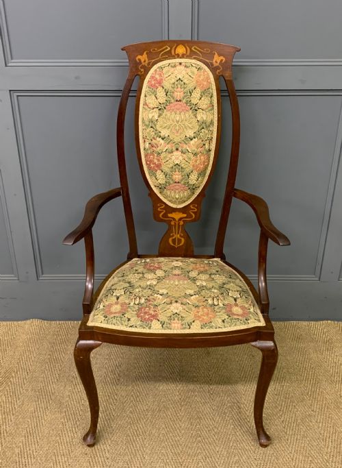 Art Nouveau Inlaid Mahogany Armchair