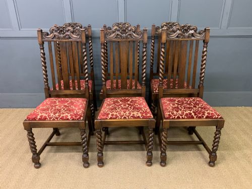 Set of 6 Oak Barley Twist Dining Chairs