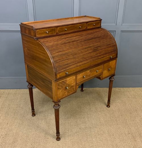 Maple & Co. Inlaid Mahogany Tambour Cylinder Desk
