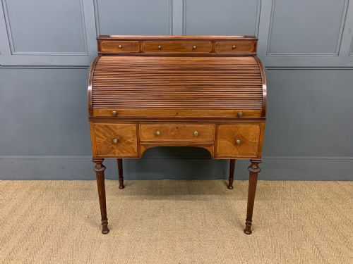 fig 1. Maple & Co. Inlaid Mahogany Tambour Cylinder Desk