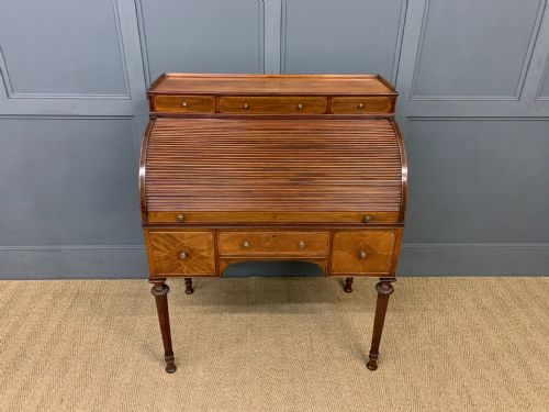 fig 3. Maple & Co. Inlaid Mahogany Tambour Cylinder Desk
