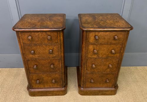 Pair of Victorian Burr Walnut Bedside Chests