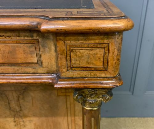 VICTORIAN INLAID BURR WALNUT DAVENPORT - ADDITIONAL PHOTO 7