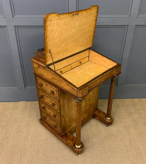 VICTORIAN INLAID BURR WALNUT DAVENPORT - ADDITIONAL PHOTO 11