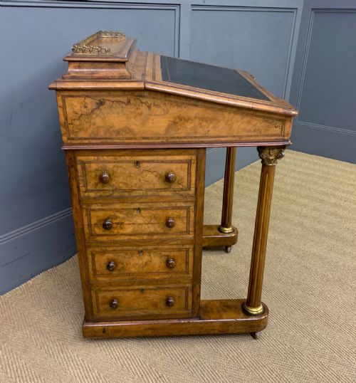 VICTORIAN INLAID BURR WALNUT DAVENPORT - ADDITIONAL PHOTO 15