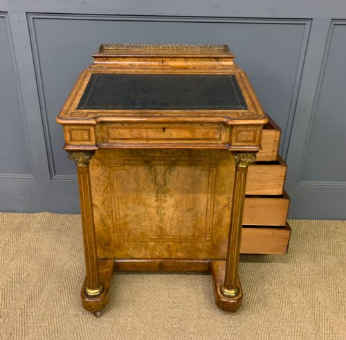 VICTORIAN INLAID BURR WALNUT DAVENPORT - ADDITIONAL PHOTO 16