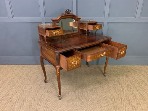 VICTORIAN INLAID WRITING DESK BY JAS SHOOLBRED - ADDITIONAL PHOTO 17