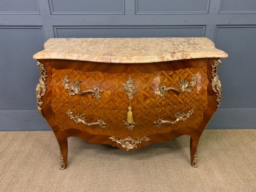 French Parquetry Inlaid Bombe Commode