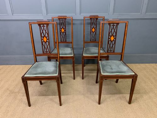 Edwardian Set of 4 Inlaid Mahogany Chairs
