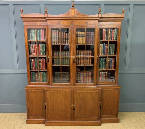 Sheraton Revival Mahogany Breakfront Bookcase