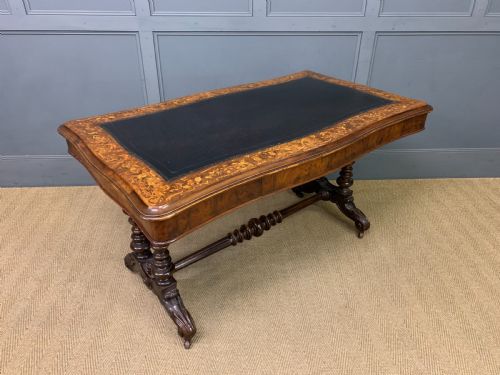 Victorian Floral Marquetry Burr Walnut Writing Table