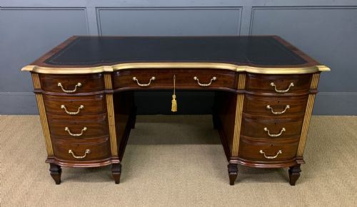Fine Quality Brass Inlaid Mahogany Pedestal Desk