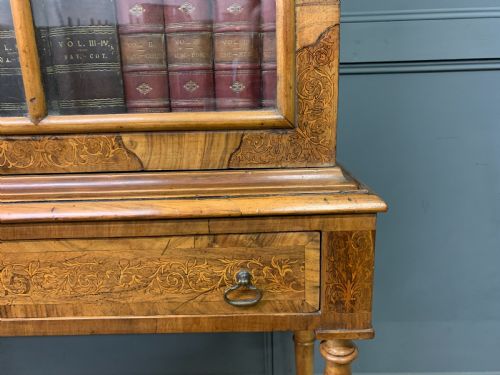 MARQUETRY INLAID BURR WALNUT CABINET ON STAND - ADDITIONAL PHOTO 9