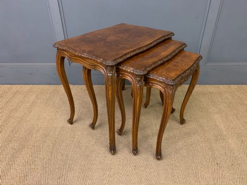 Burr Walnut Nest of 3 Tables