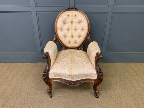 Victorian Carved Walnut Upholstered Armchair