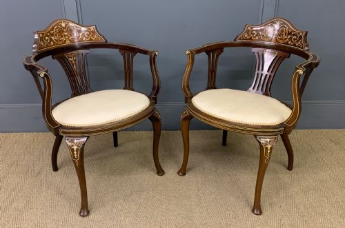 Fine Pair of Inlaid Mahogany Armchairs